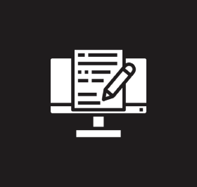 Content Development Pencil and document on computer screen icon.