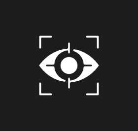 our vision Eye with focus frame icon on black.